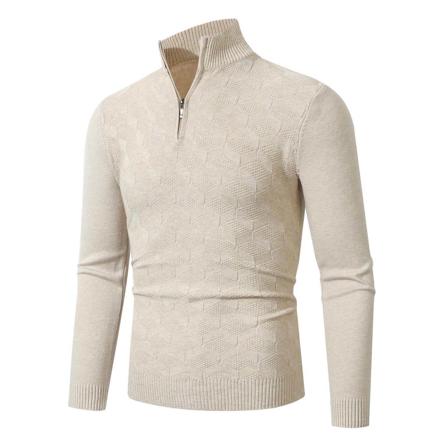 Street-wave Men's Half Zip Knit Pullover With Structured Cable Pattern Casual Comfort