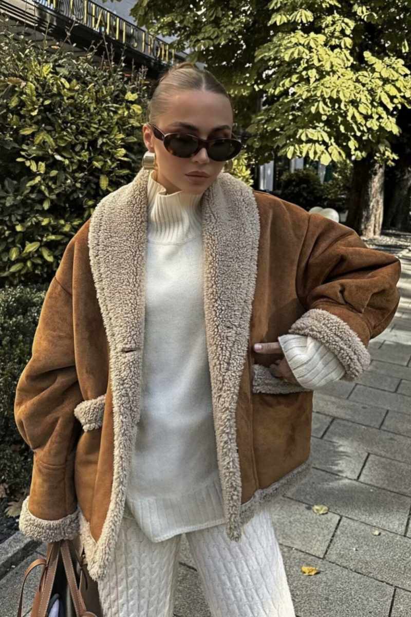 Street Wave Teddy Coat With Shearling Trim For Women, Luxurious Cozy Warmth, Modern Everyday Style