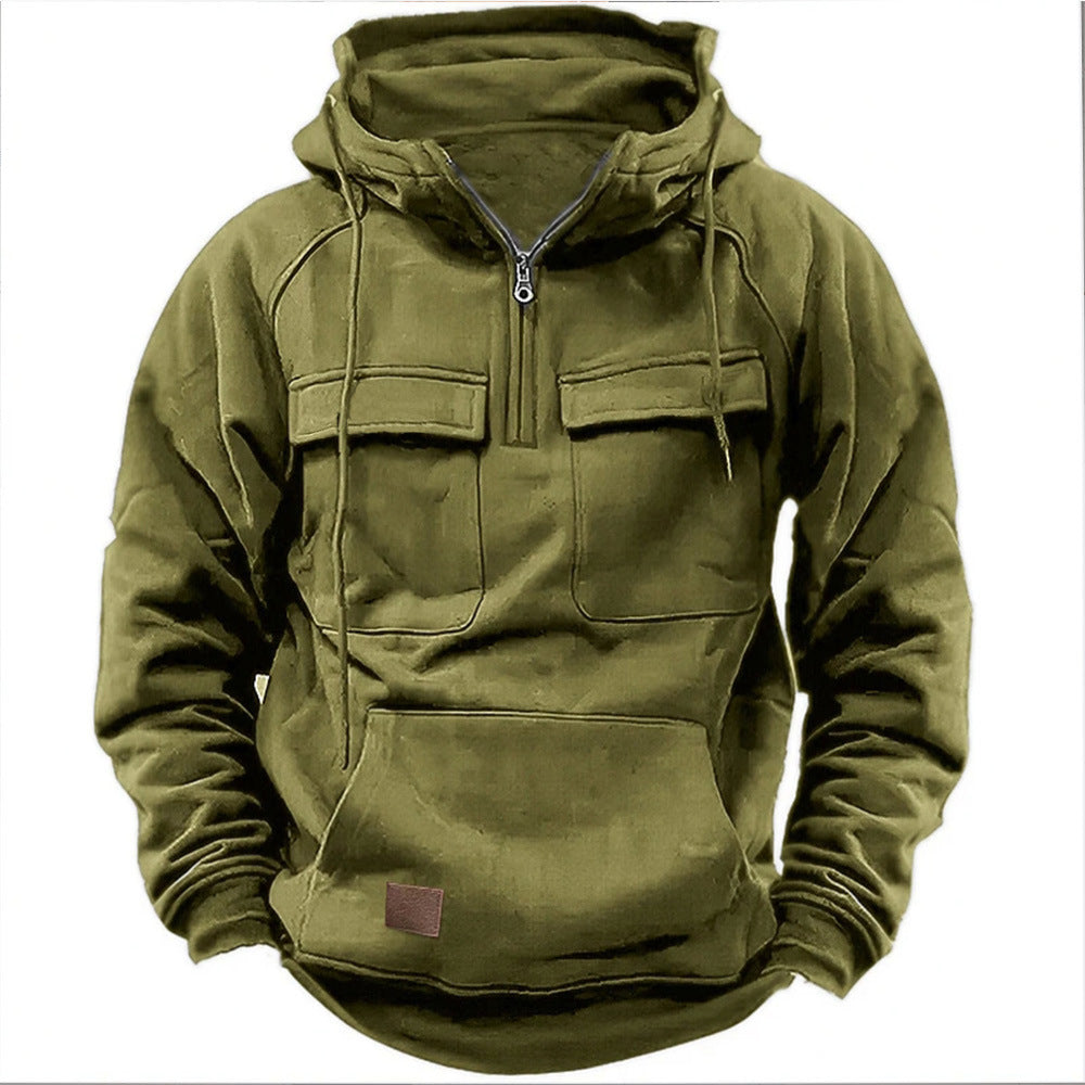 Men's Fleece Hoodie With Practical Zip Front Pockets Street-Wave Cozy Everyday Comfort