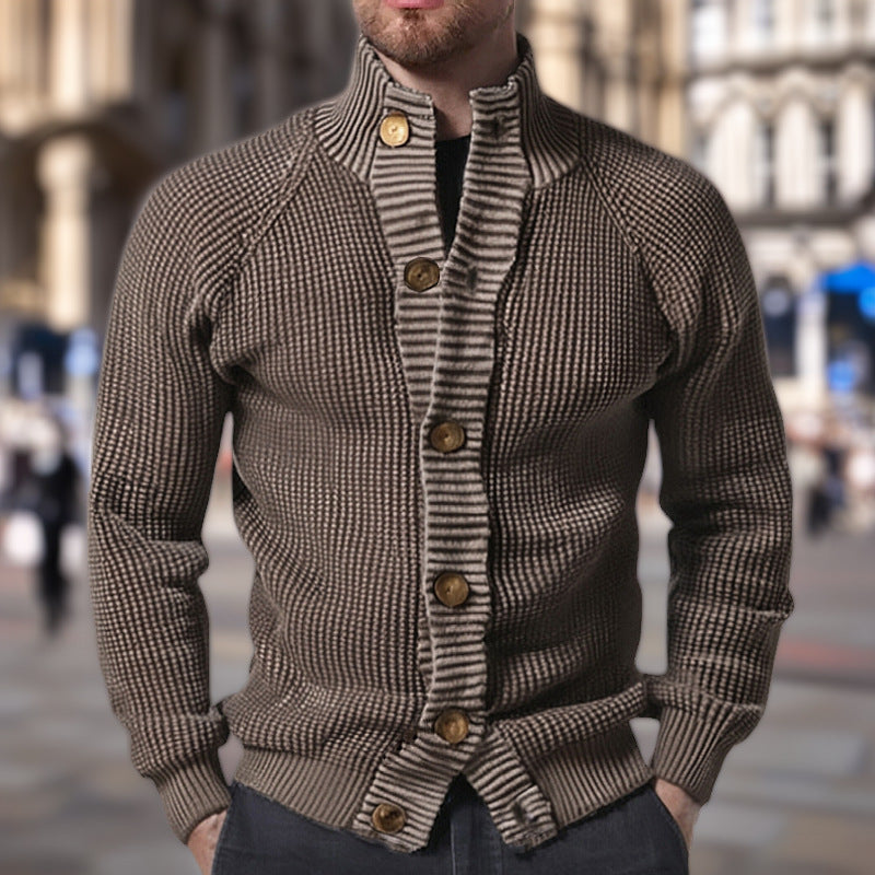 Streetwave Mens Cardigan With Modern Waffle Knit Pattern And Cozy Stand Collar For Men