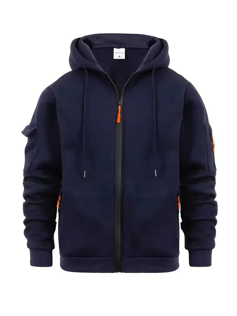 Street-wave Men's Functional Hoodie Jacket With Zip Pockets For Outdoor Warmth And Breathable Comfort