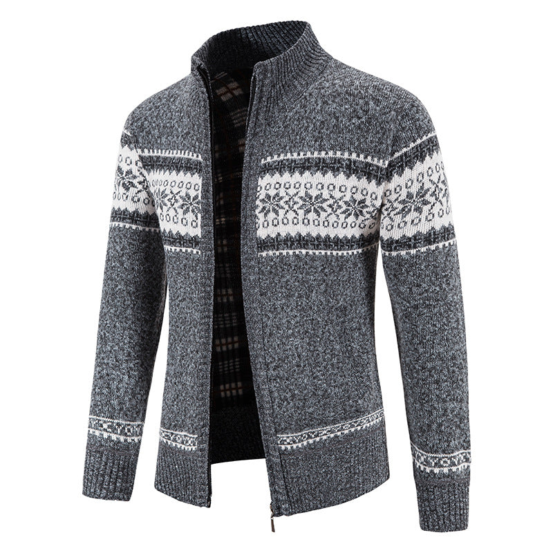 Mens Cardigan Street-Wave Cozy Wool Blend With Modern Nordic Pattern Zip Front Warmth For Men