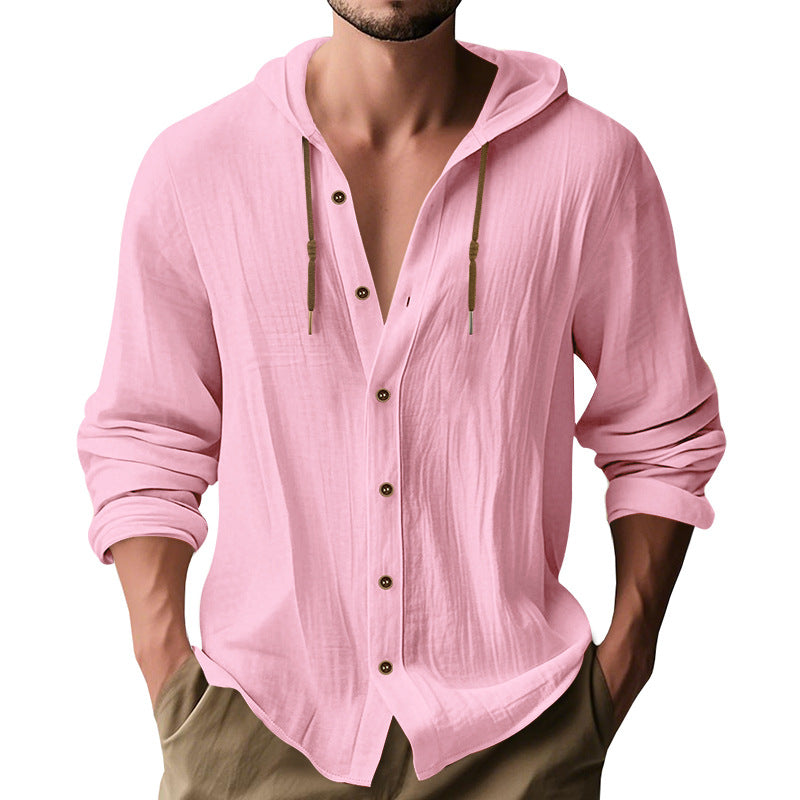 Breathable Cotton Hooded Shirt For Men With Button Front And Adjustable Drawstring Streetwave