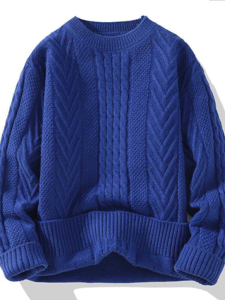 Street-Wave Mens Cable Knit Pullover With Modern Braided And Ribbed Texture Cozy Premium Knitwear