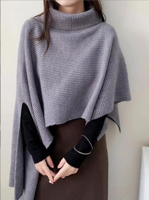 Street-Wave Women Knit Poncho Asymmetrical High Collar Cozy