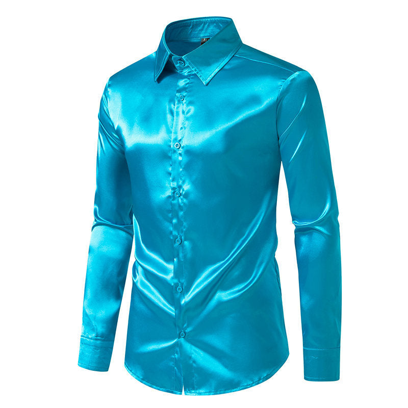 Mens Satin Shirt Street-Wave Shimmer Finish Classic Collar For Formal And Casual Wear Versatile