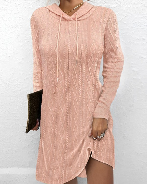 Street-wave Hooded Knit Sweater Dress for Women with Intricate Knit Details, Cozy Everyday Wear