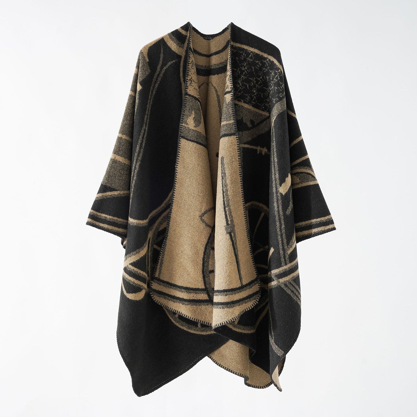 Street Wave Elegant Autumn Jacket For Women Warm Cozy Poncho Wrap Coat With Thermal Lining