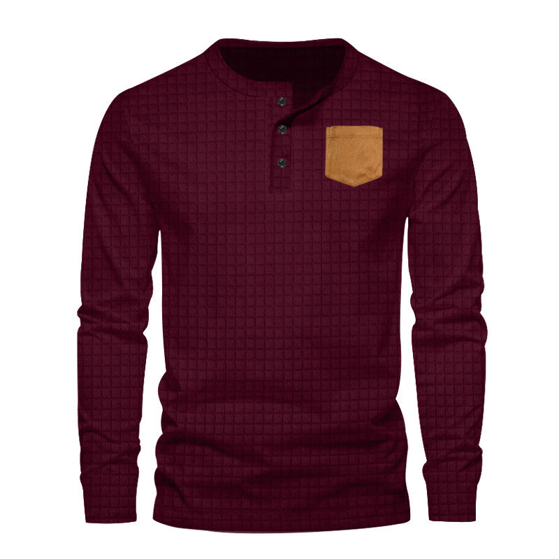 Mens Long Sleeve Shirt With Structured Grid Design Pocket Street-Wave Premium Cotton For Everyday Casual