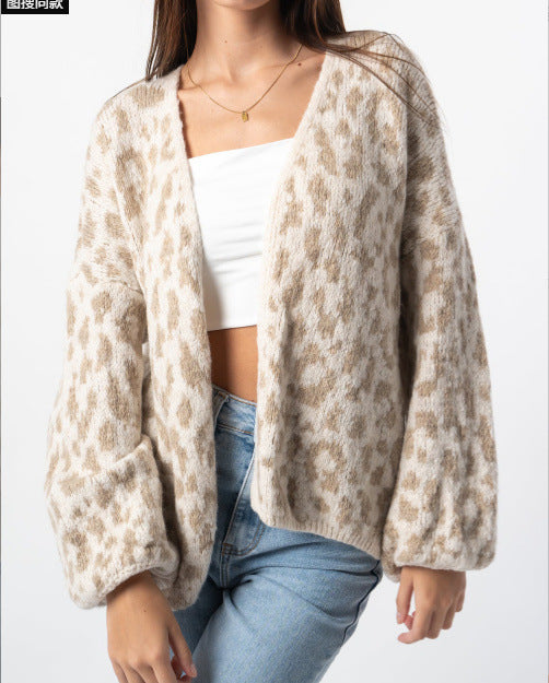 Leopard Print Cardigan For Women Street-Wave Cozy Knit Relaxed Fit Statement Style