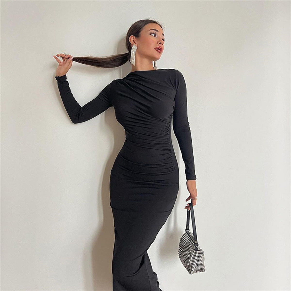 Street-Wave Women's Elegant Wrap Dress With Long Sleeves And Figure-Hugging Fit For Gala And Evening Events