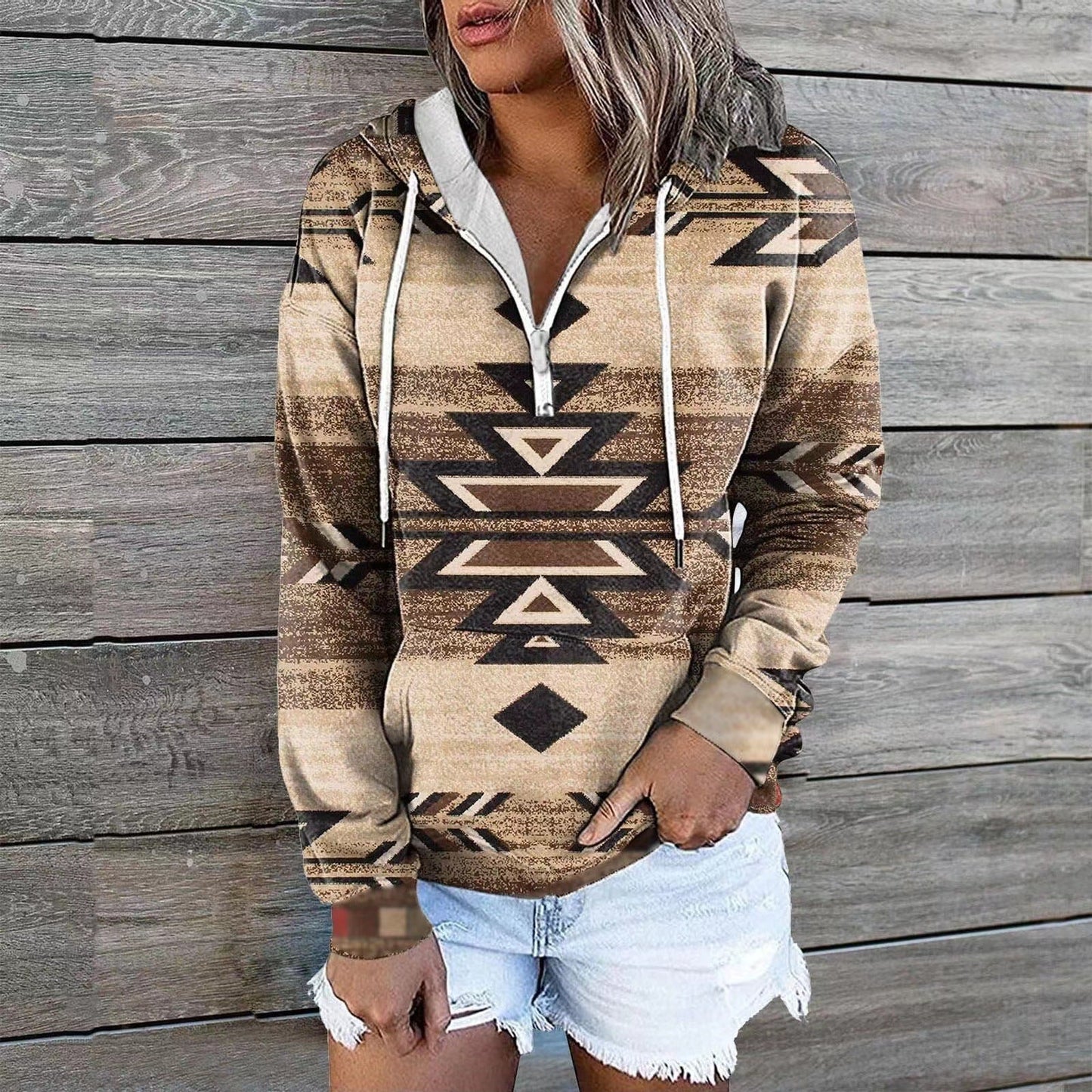 Street Wave Aztec Print Zip Hoodie For Women Comfortable Stylish Everyday Wear Cozy Comfort For All Seasons
