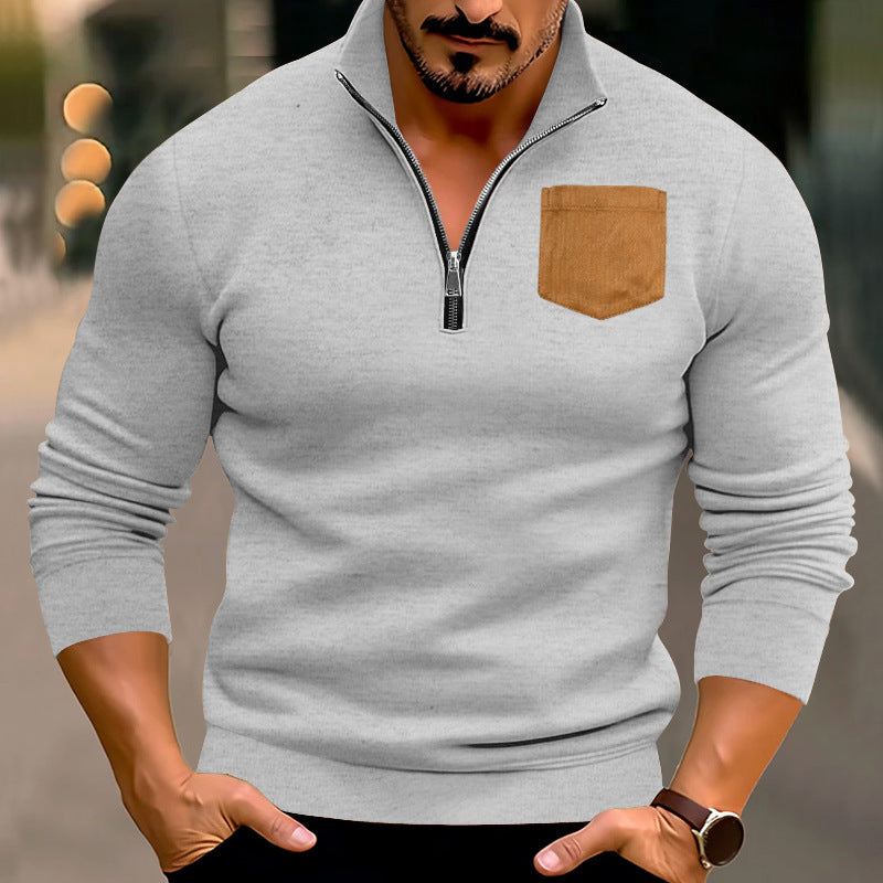 Street-wave Men's Athletic Zip Pullover With Contrasting Pocket, Stylish Activewear for Men