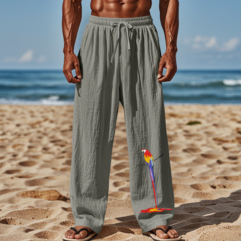 Street-Wave Men's Lightweight Breathable Beach Pants With Colorful Parrot All-Day Print