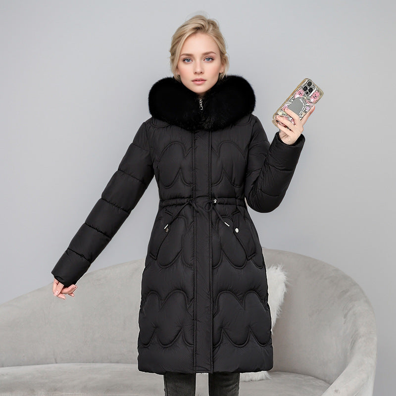 Street-Wave Women Puffer Coat With Removable Faux Fur Collar And Elastic Waistband For Warmth And Style