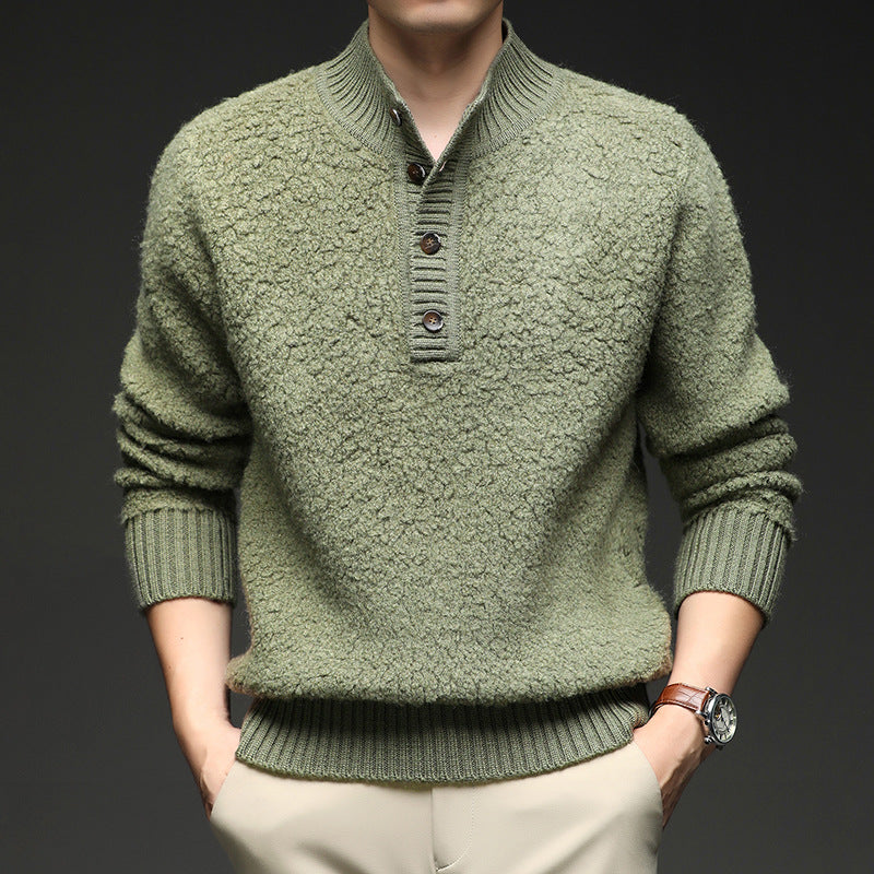 Street-wave Men's Textured Knit Pullover With Button Closure For All Season Warmth
