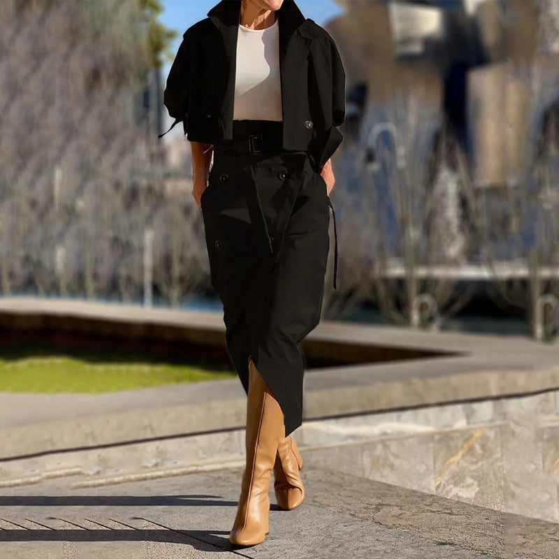 Street-Wave Womens Jacket And Skirt Set Elegant Trench Style With Breathable Comfort For Everyday Wear