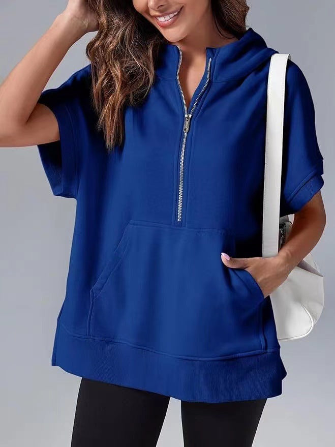 Street-Wave Women's Lightweight Hoodie Half Zip With Front Kangaroo Pocket For Casual Comfort
