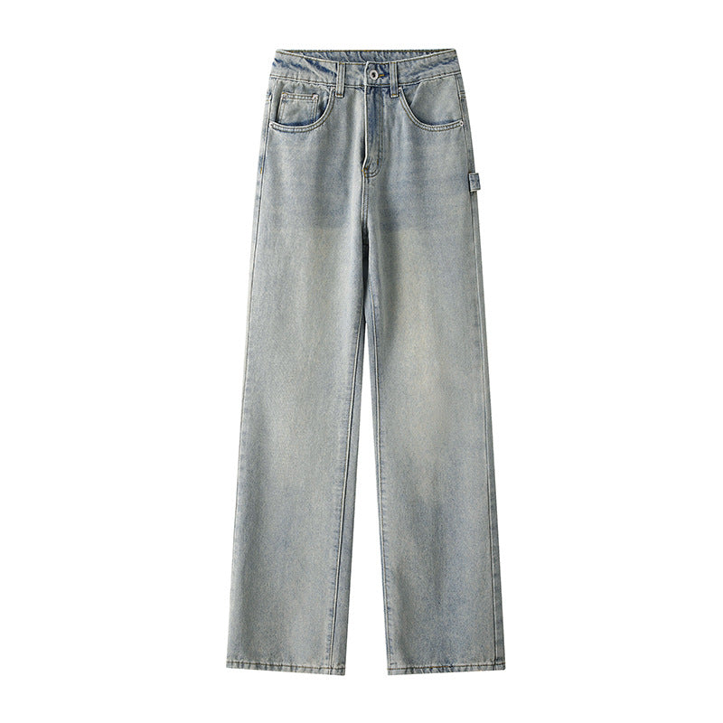 Street-Wave Mens Wide-Leg High Waist Jeans With Practical Pockets Comfortable Fit