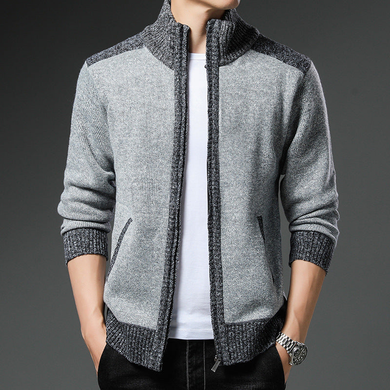 Street Wave Mens Knit Cardigan With High Collar And Practical Pockets For Essential Style