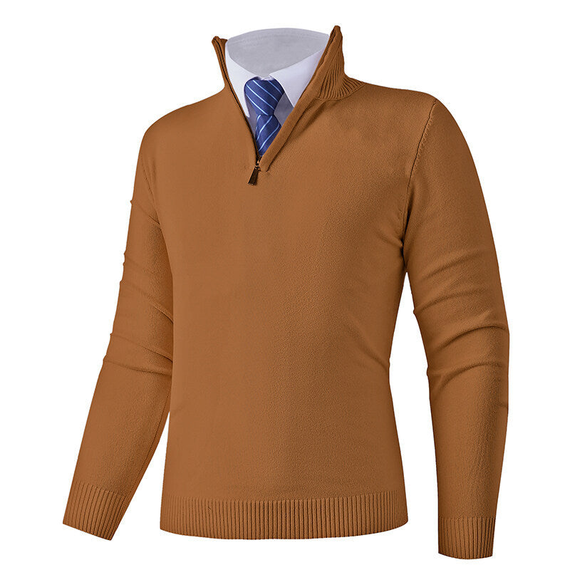 Street-wave Men's Zip Front Knit Sweater With Elastic Hem Premium Wool-Cotton Blend For Modern Men