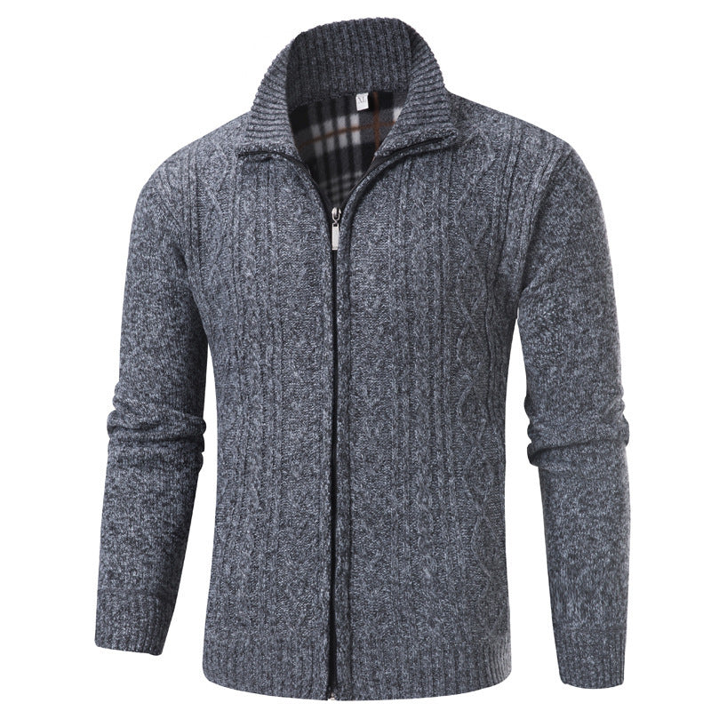 Street-wave Mens Zip Knit Sweater With Stand Collar Cozy Warmth Modern Everyday Wear