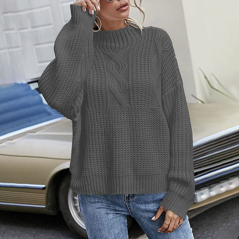 Street-wave Cozy Cable Knit Pullover for Women Warm Round Neck Sweater With Soft Cotton Acrylic Blend