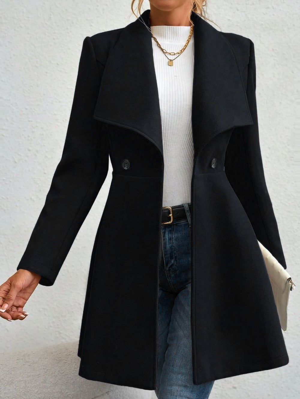 Street-wave Women's Fine-Lapel Coat Jacket With Draped Wide Lapel For Modern Fashionistas