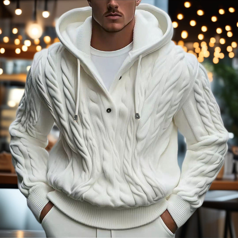 Street-wave Men's Cable Knit Hoodie Sweater With Cozy Warmth and Structured Pattern