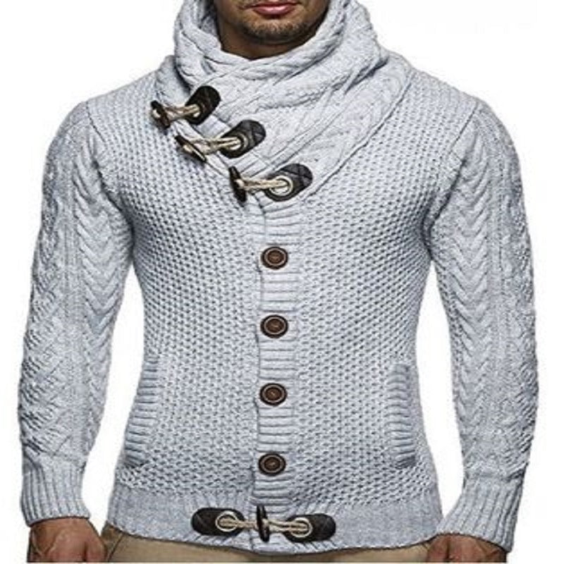 Street Wave Men's Chunky Knit Shawl Collar Sweater With Button Detail For Winter Warmth
