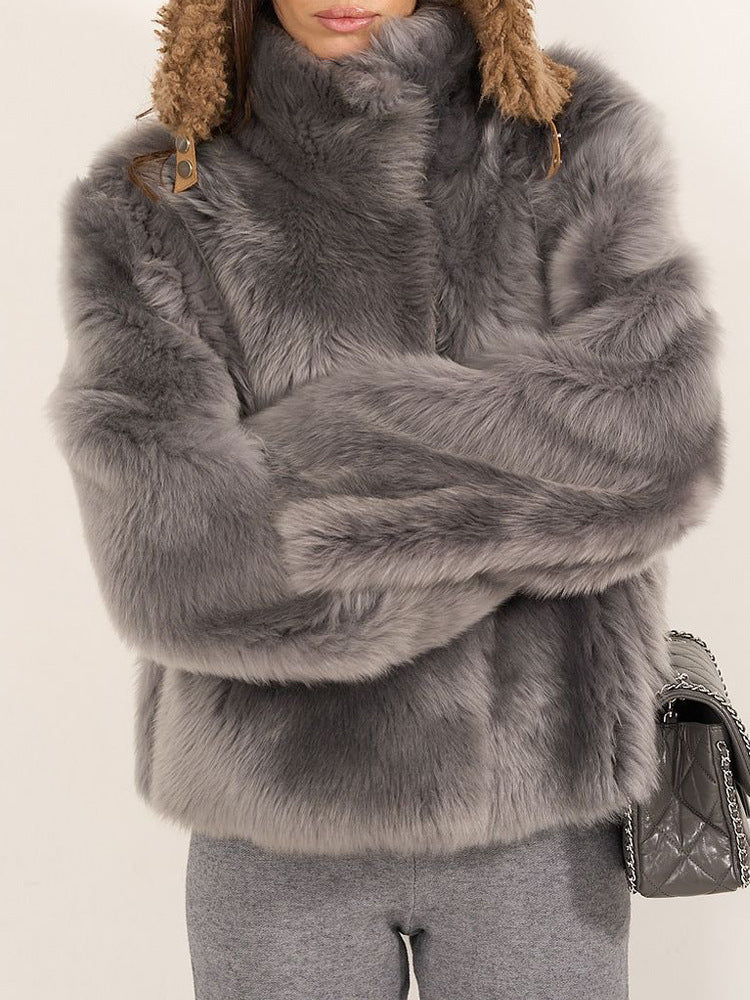 Women Faux Fur Jacket By Street-wave With Luxe High Collar For Winter Weather Warmth