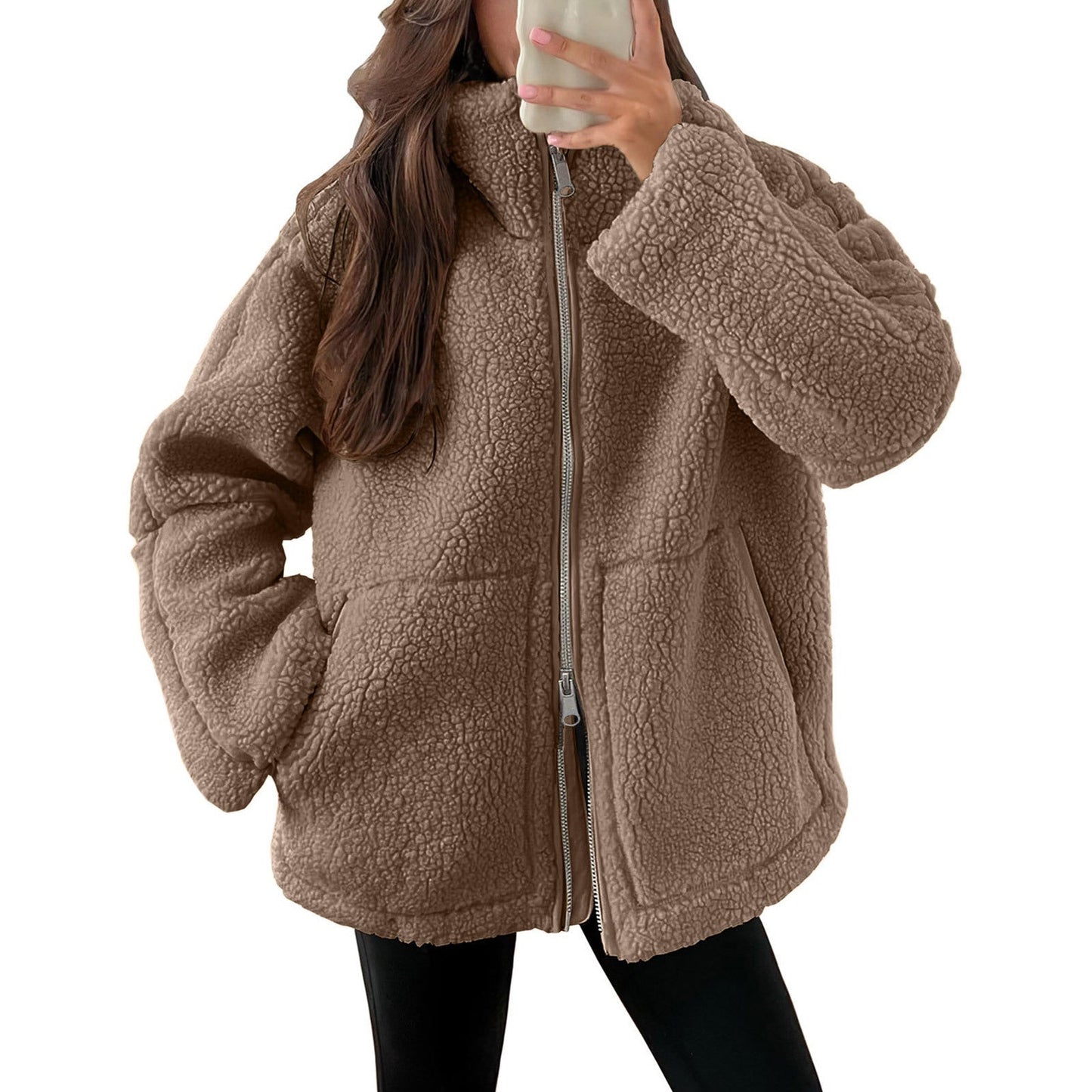 Women Cozy Fleece Hoodie Street-Wave Plush Sherpa Zip Up Warmth And Daily Comfort
