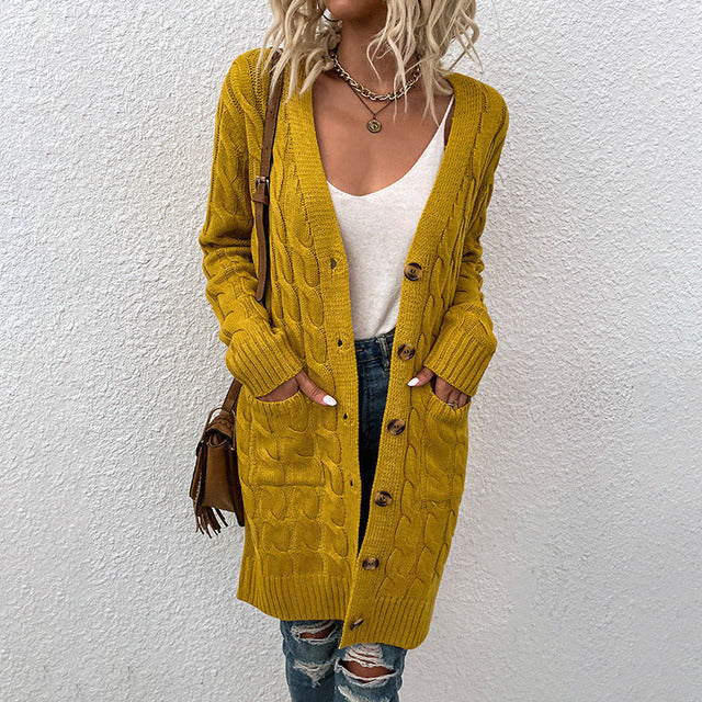 Street-Wave Cable Knit Cardigan for Women Longline with Pockets Cozy Chic Everyday