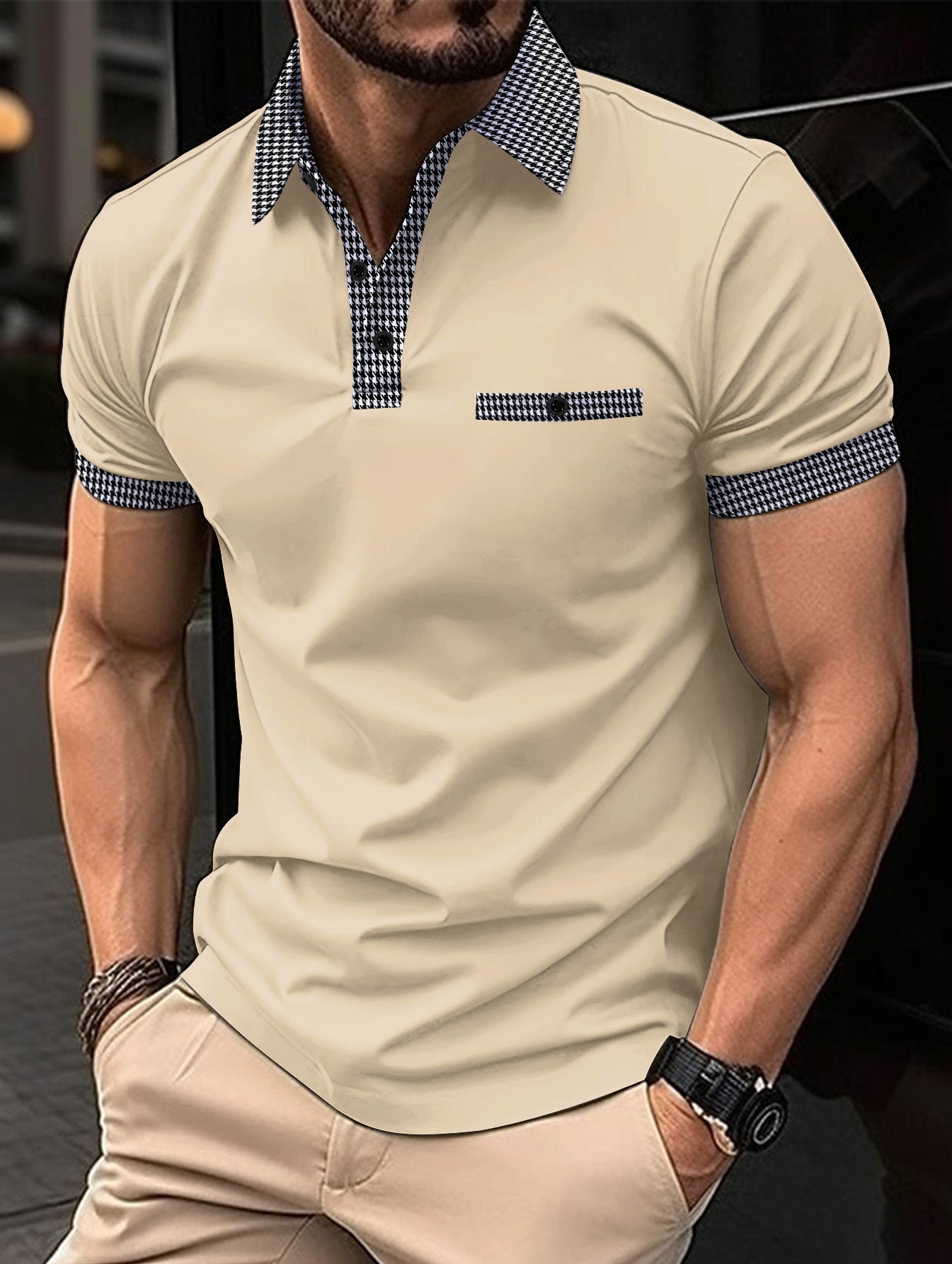 Heidi Mode Mens Polo Shirt With Matching Houndstooth Collar Breathable Waterproof