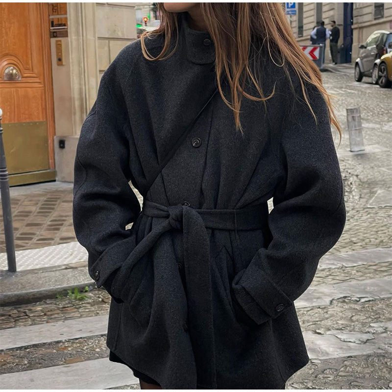 Street-Wave Womens Comfortable Trench Coat Jacket With Belt And Voluminous Sleeves