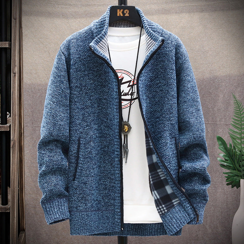 Streetwave Mens Knit Cardigan With Stand Collar And Pockets For Casual Smart Look