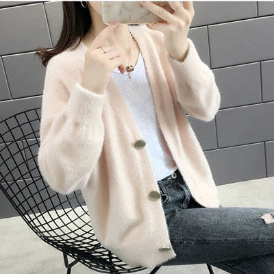 Street-wave Fluffy Knit Cardigan For Women With Elegant Button Details, Cozy Soft Warmth