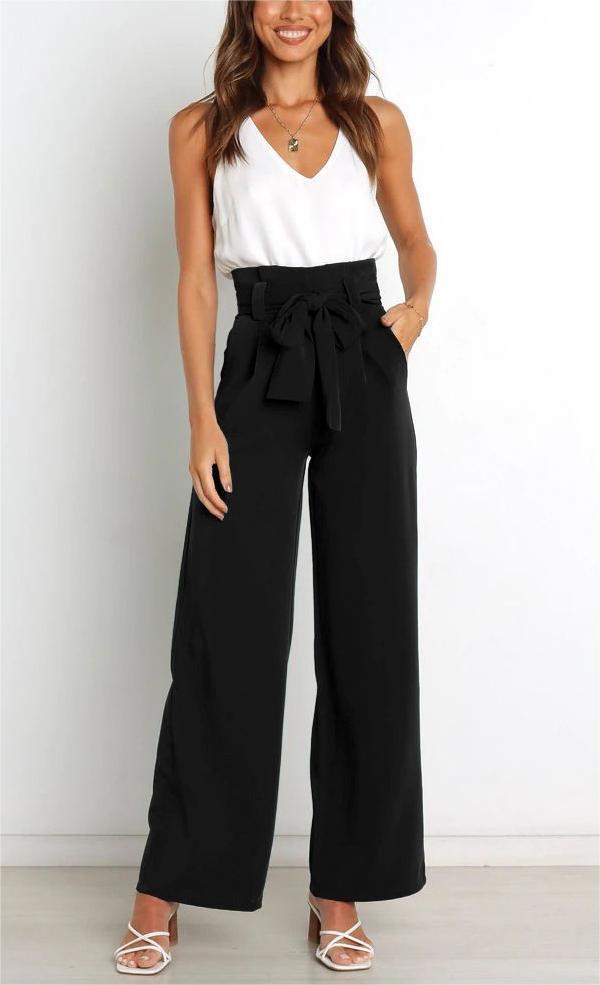 Street-Wave Women Wide-Leg Pants With Decorative Belt, Elegant Comfort for Office