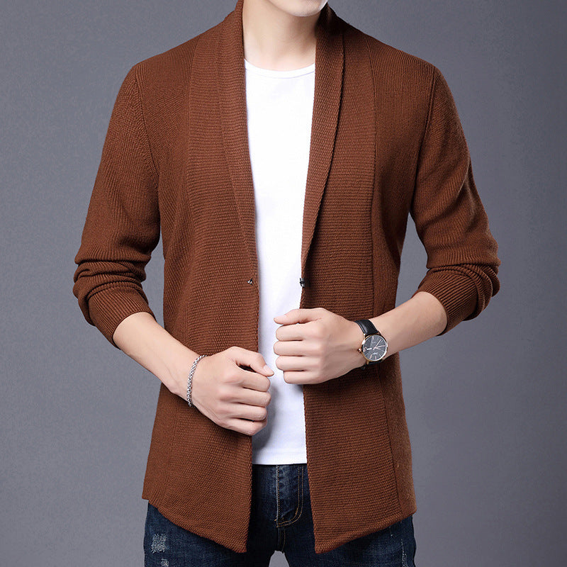 Street Wave Men's Knit Cardigan With Modern Shawl Collar And Asymmetrical Hem Soft Comfort