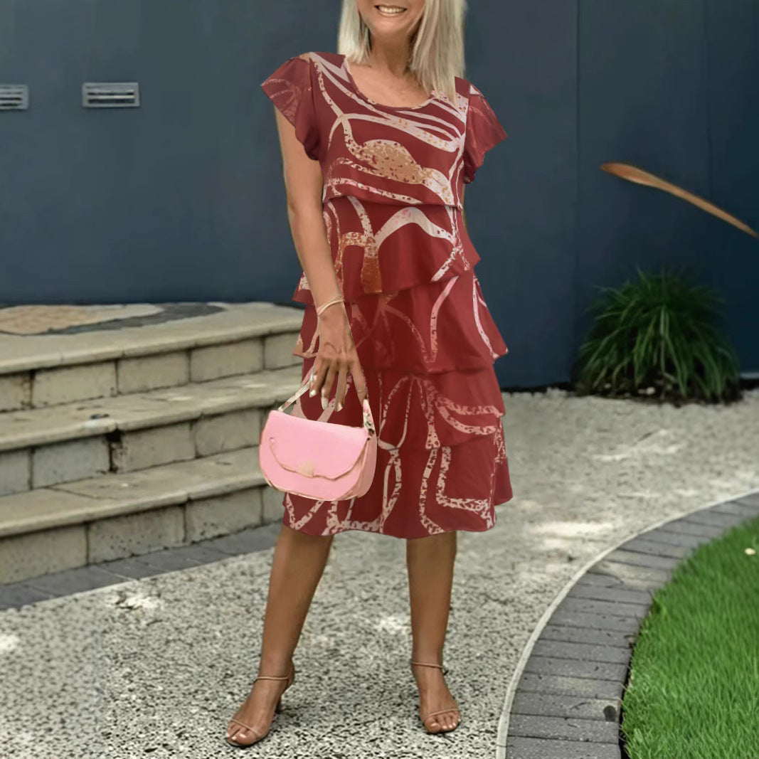 Street Wave Women’s Relaxed Floral Midi Dress With Tiered Ruffles