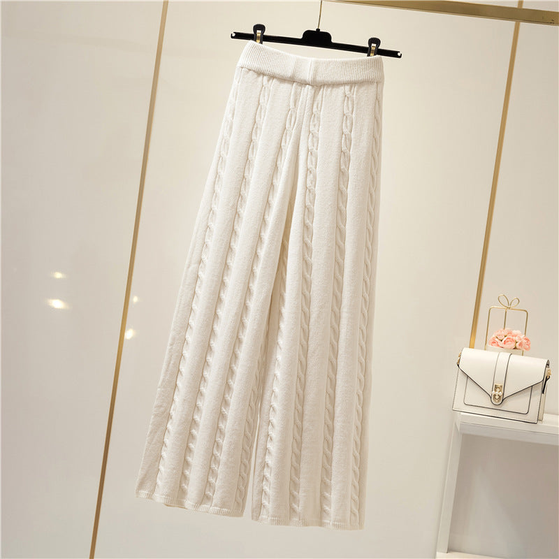 Street Wave Cable Knit Palazzo Pants For Women Ultra Cozy Wide Leg Knit Trousers