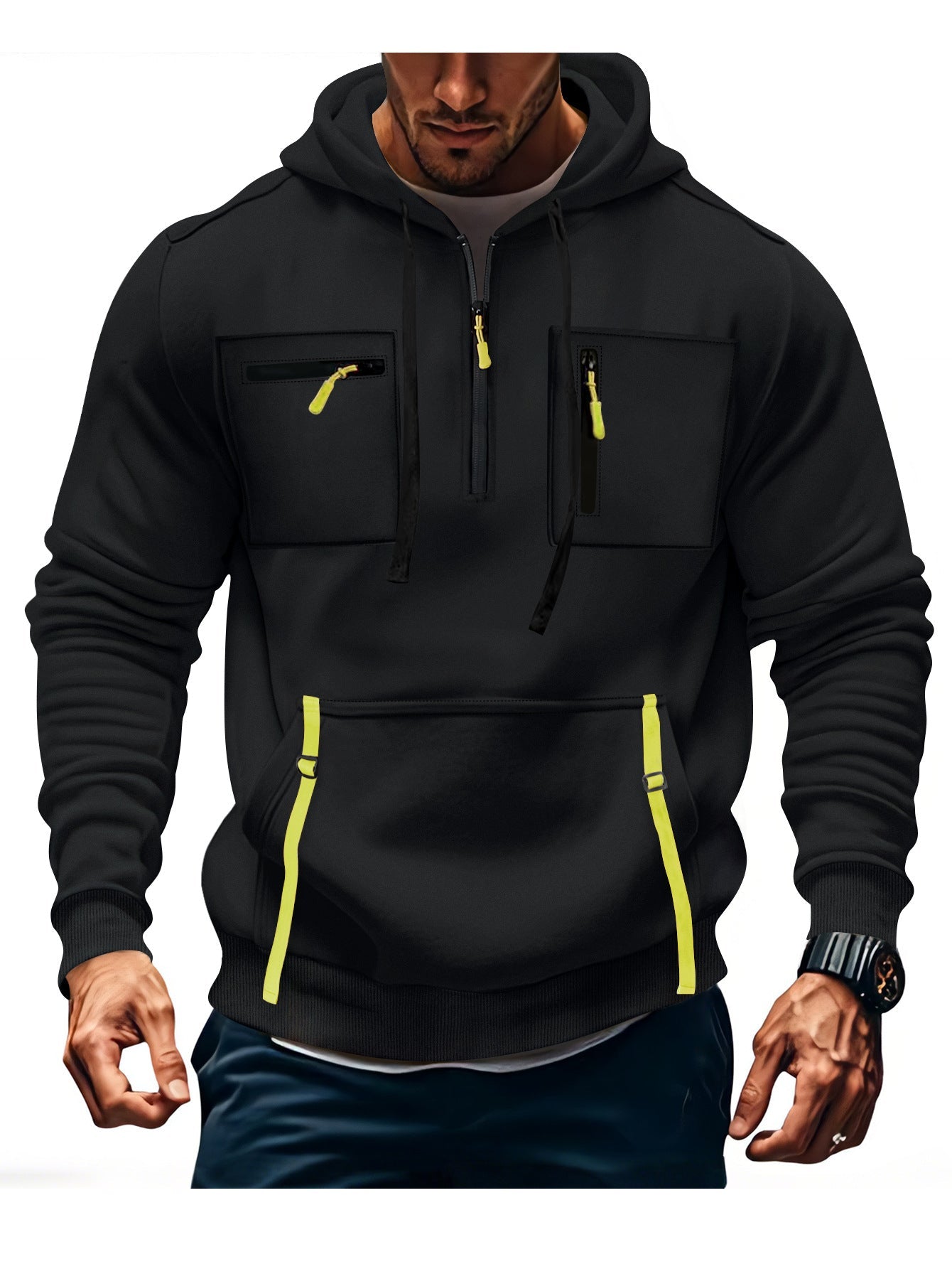 Street Wave Men's Stylish Hooded Sweatshirt With Functional Zip Pockets For Active Men