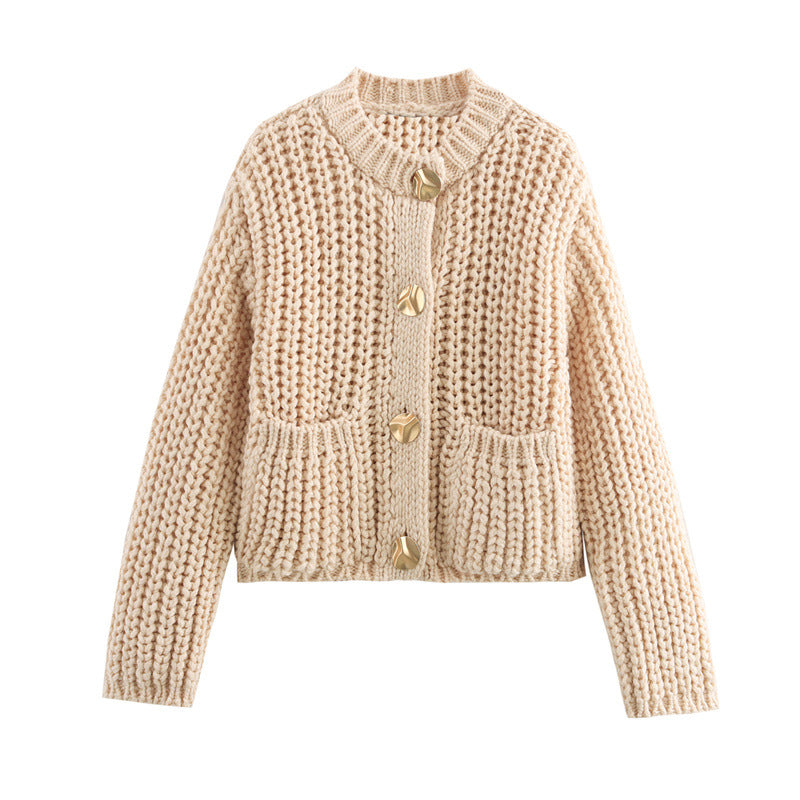 Street Wave Women Chunky Knit Cardigan With Pockets Warm Soft Wool Ideal For Everyday Wear