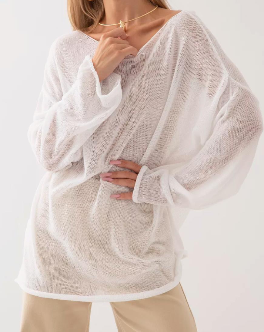 Street-wave Women Oversized Knit Sweater With Sheer Mesh Airy Wide Cut Pullover For Effortless Casual Looks