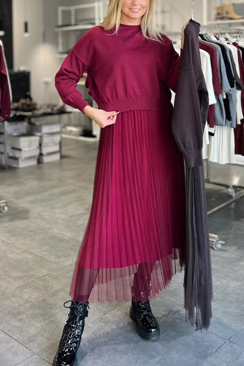 Street-wave Pleated Skirt and Sweater Set for Women Elegant Breathable Comfort Outfit Collection