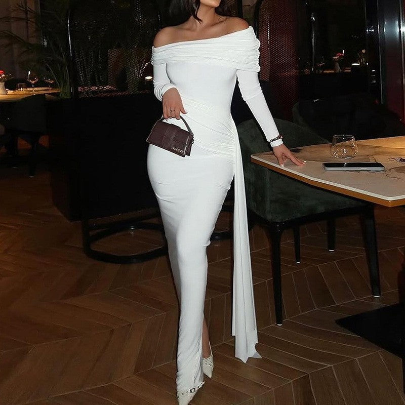 Street-Wave Elegant Off-Shoulder Evening Dress With Refined Drapery Details For Women On Special Occasions