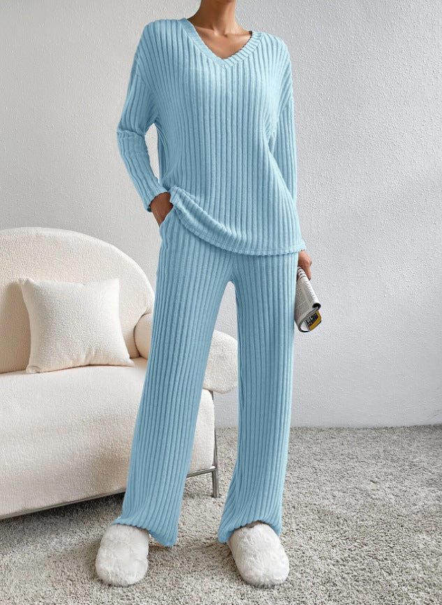 Street-Wave Womens Ribbed Lounge Set Ultra Cozy 2-Piece With Oversized Top And Pants