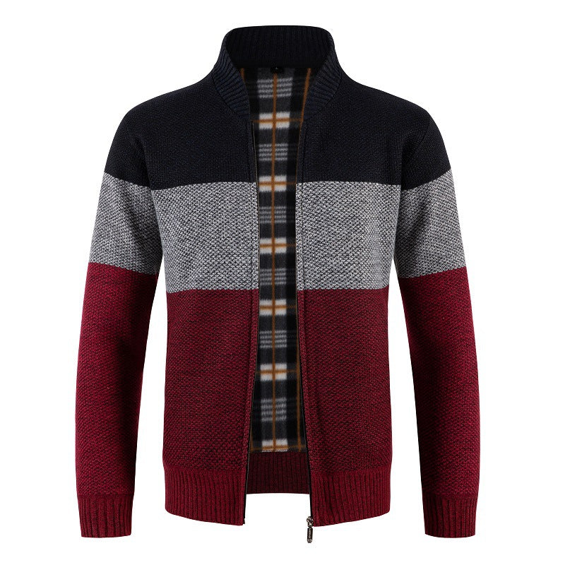 Mens Cardigan With Zip Front Street-wave Modern Knit And Textured Stripe Pattern For Urban Men