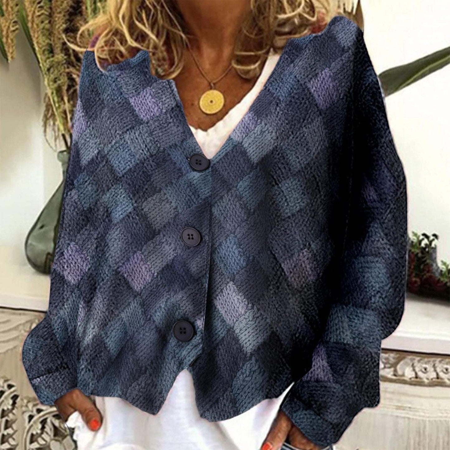 Street-wave Women's Patchwork V Neck Button Jacket Colorblock Chic Everyday Outerwear