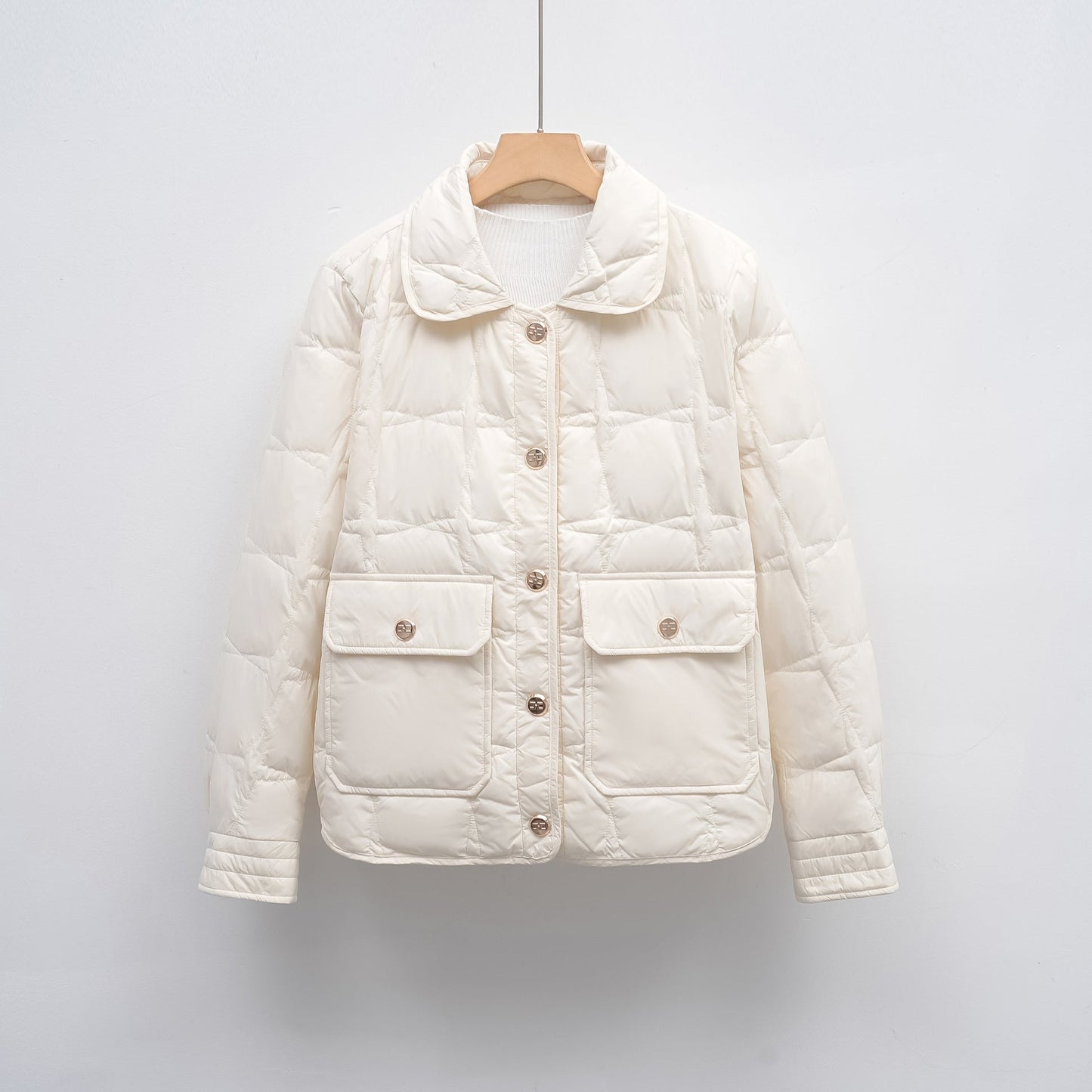 Street-wave Women Quilted Jacket With Button Closure And Front Pockets Lightweight Warm Coat